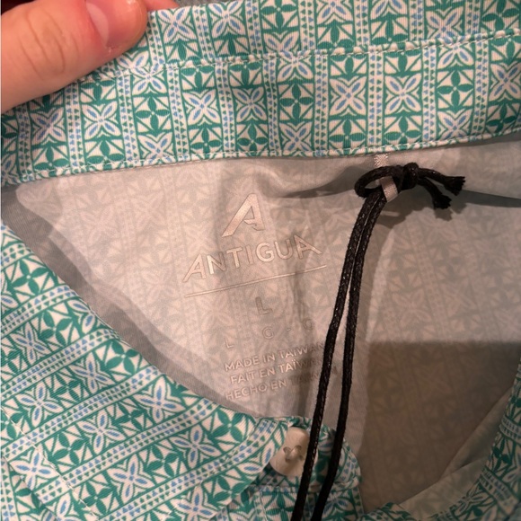NWT Antigua Men’s Golf Polo Size Large Checkered Teal, Lightweight - Picture 5 of 5